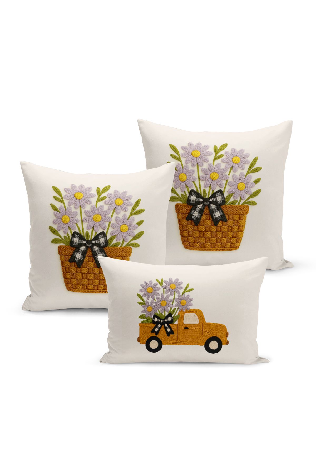 Bertille Home-Set de 3 huse de pernă cu imprimare digitală pe două părți (aspect de broderie cu model de puncție) 2