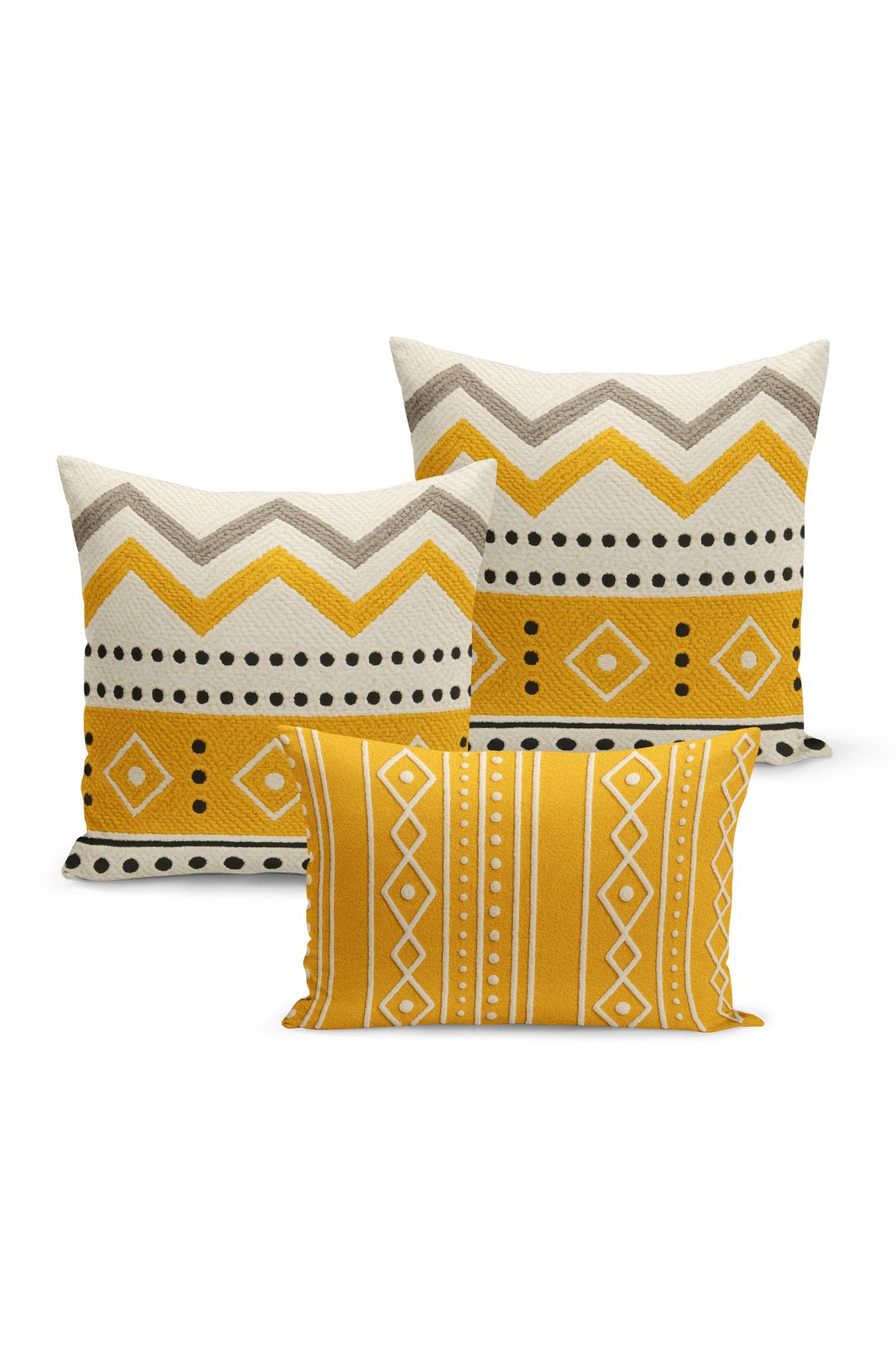 Bertille Home-Set de 3 huse de pernă cu imprimare digitală pe două părți (aspect de broderie cu model de puncție) 2