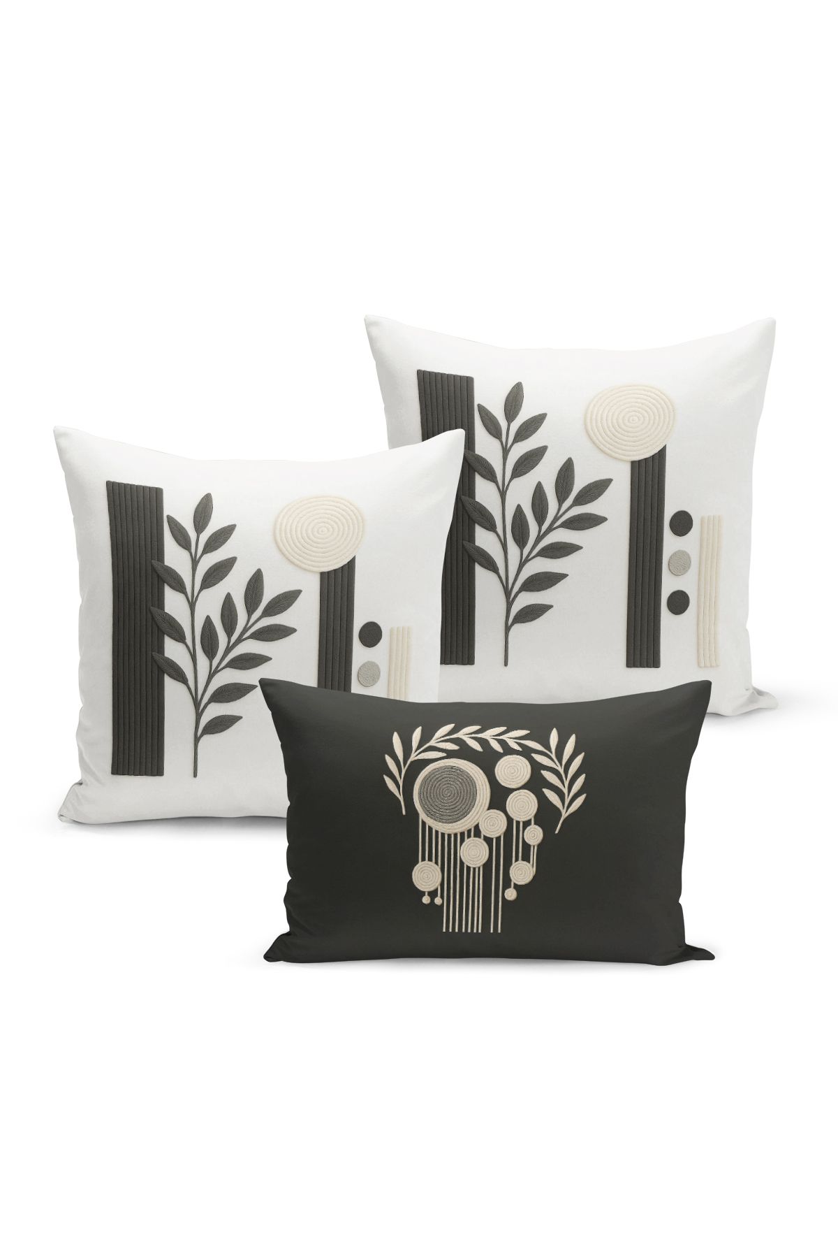 Bertille Home-Set de 3 huse de pernă cu imprimare digitală pe două părți (aspect de broderie cu model de puncție) 2