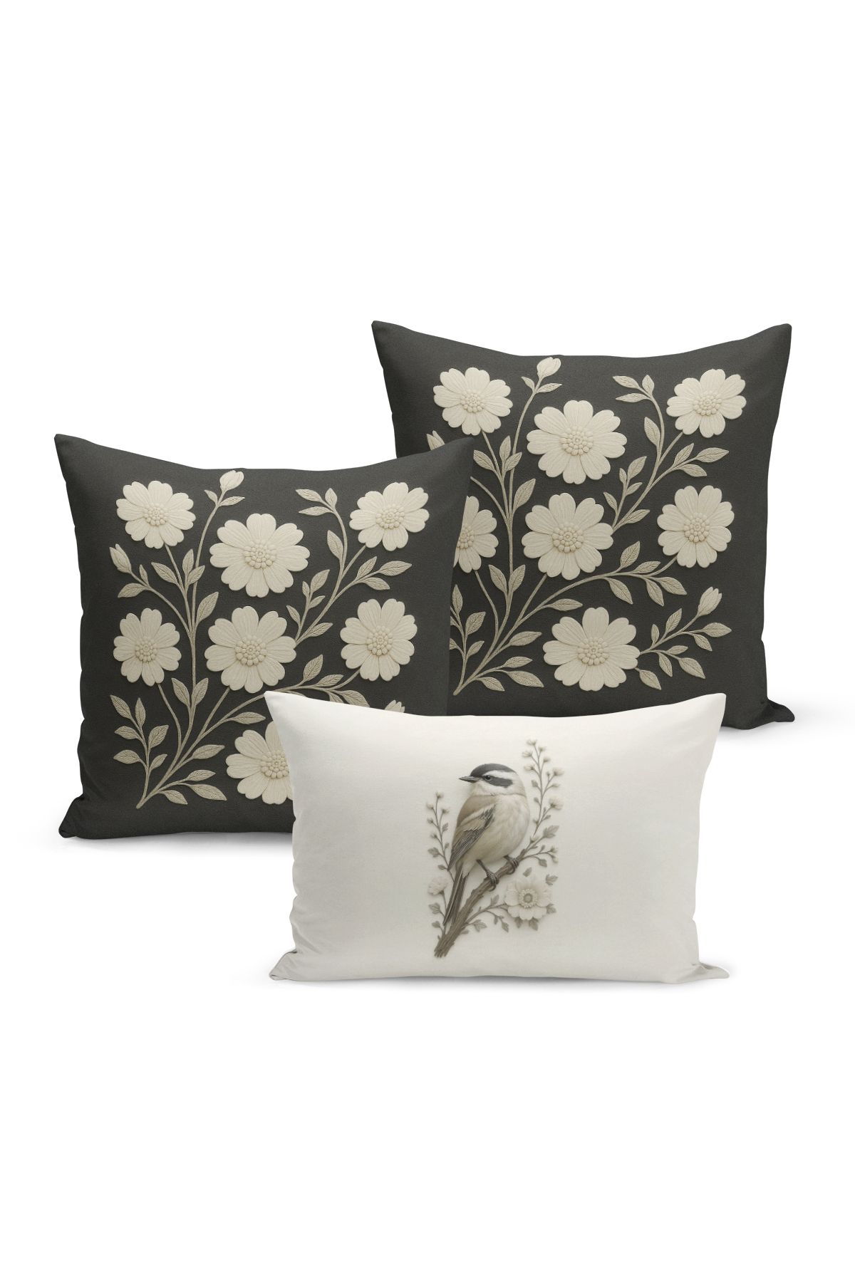 Bertille Home-Set de 3 huse de pernă cu imprimare digitală pe două părți (aspect de broderie cu model de puncție) 2