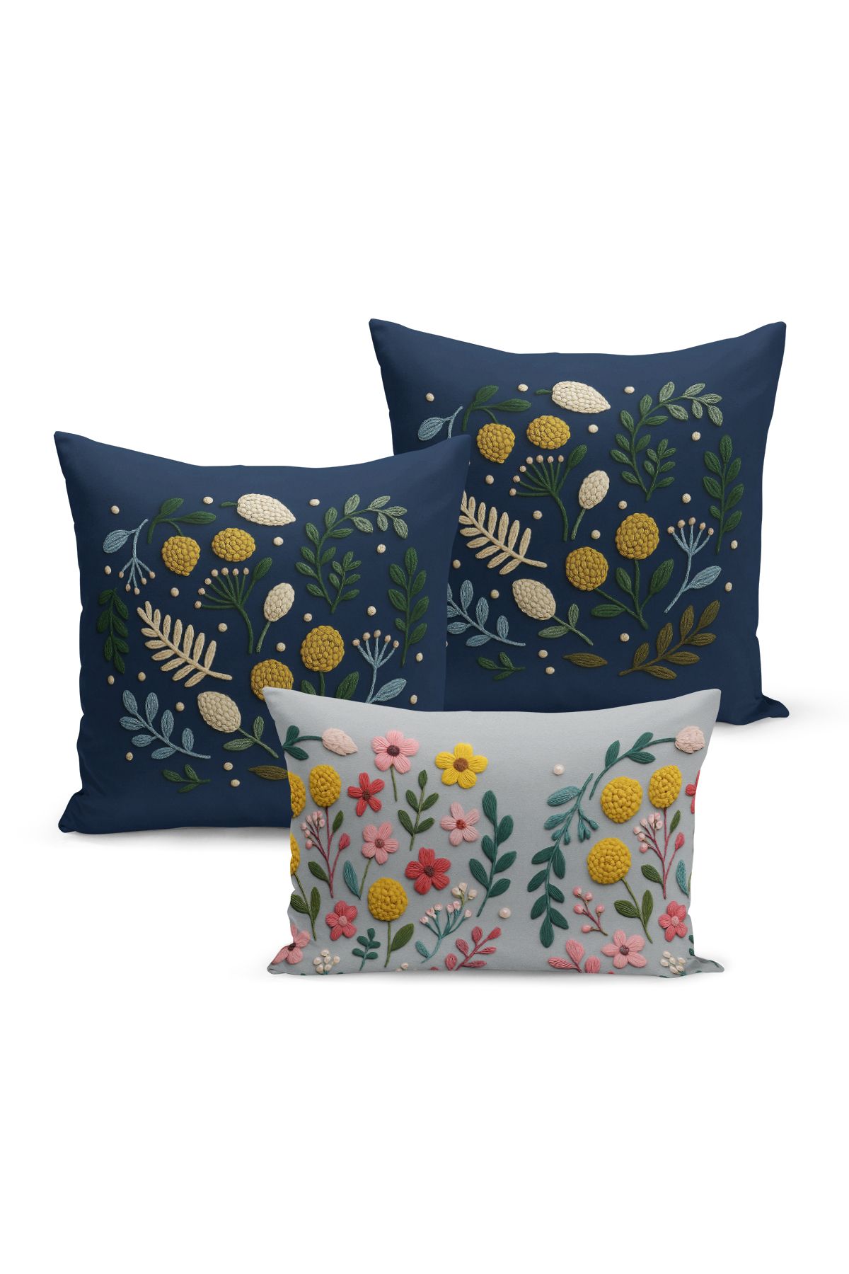 Bertille Home-Set de 3 huse de pernă cu imprimare digitală pe două părți (aspect de broderie cu model de puncție) 2