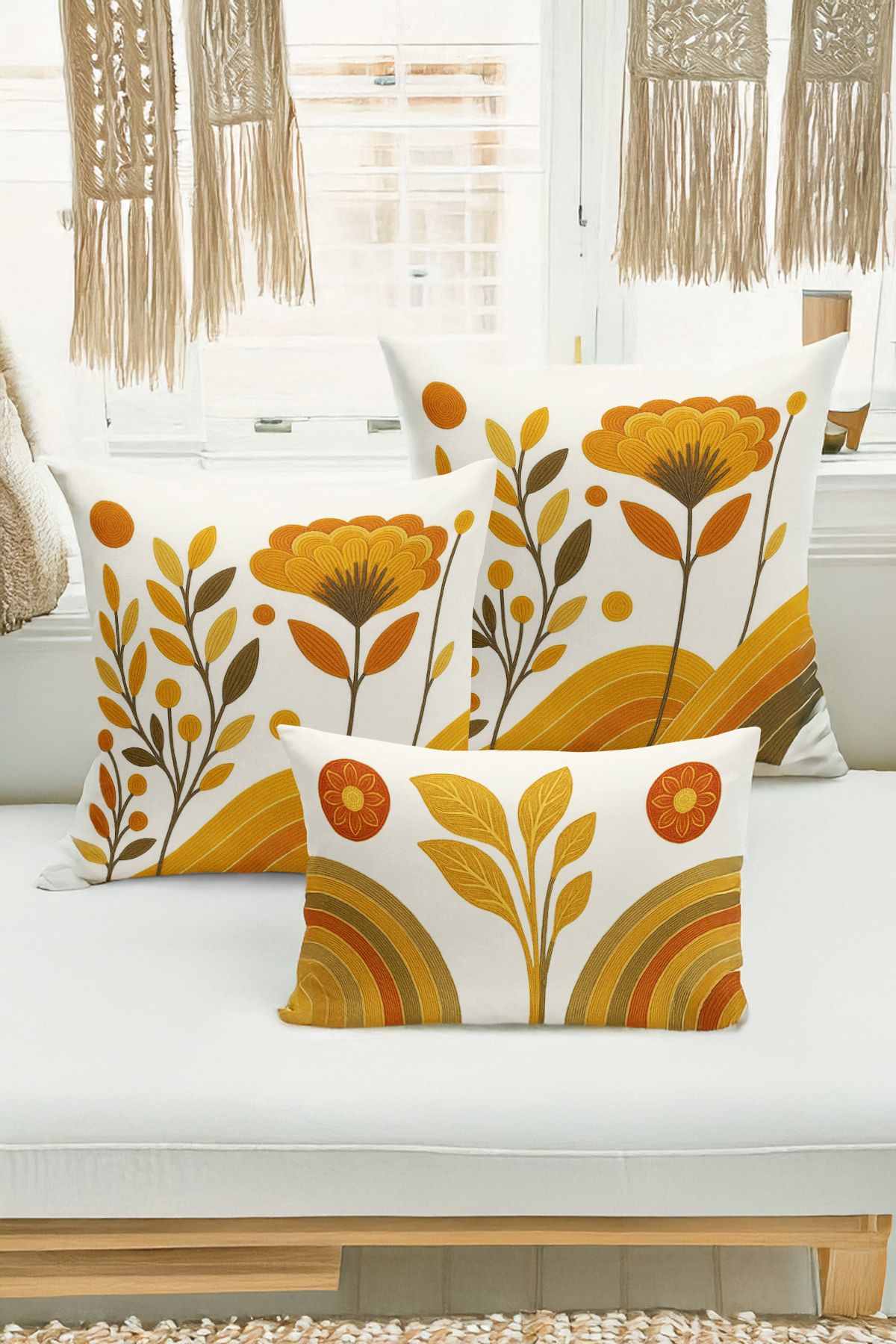 Bertille Home-Set de 3 huse de pernă cu imprimare digitală pe două părți (aspect de broderie cu model de puncție) 1