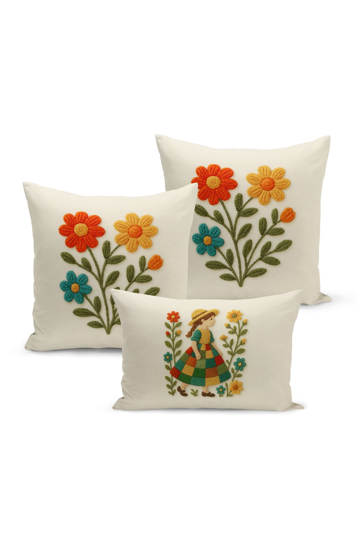 Bertille Home-Set de 3 huse de pernă cu imprimare digitală pe două părți (aspect de broderie cu model de puncție) 2