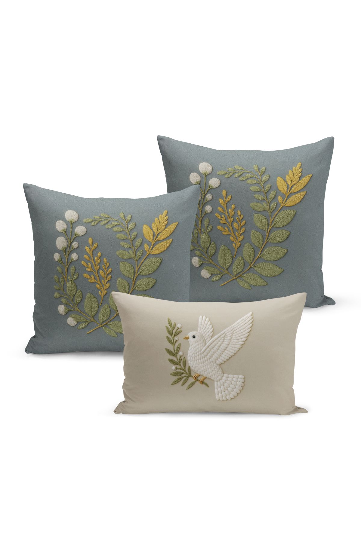 Bertille Home-Set de 3 huse de pernă cu imprimare digitală pe două părți (aspect de broderie cu model de puncție) 2