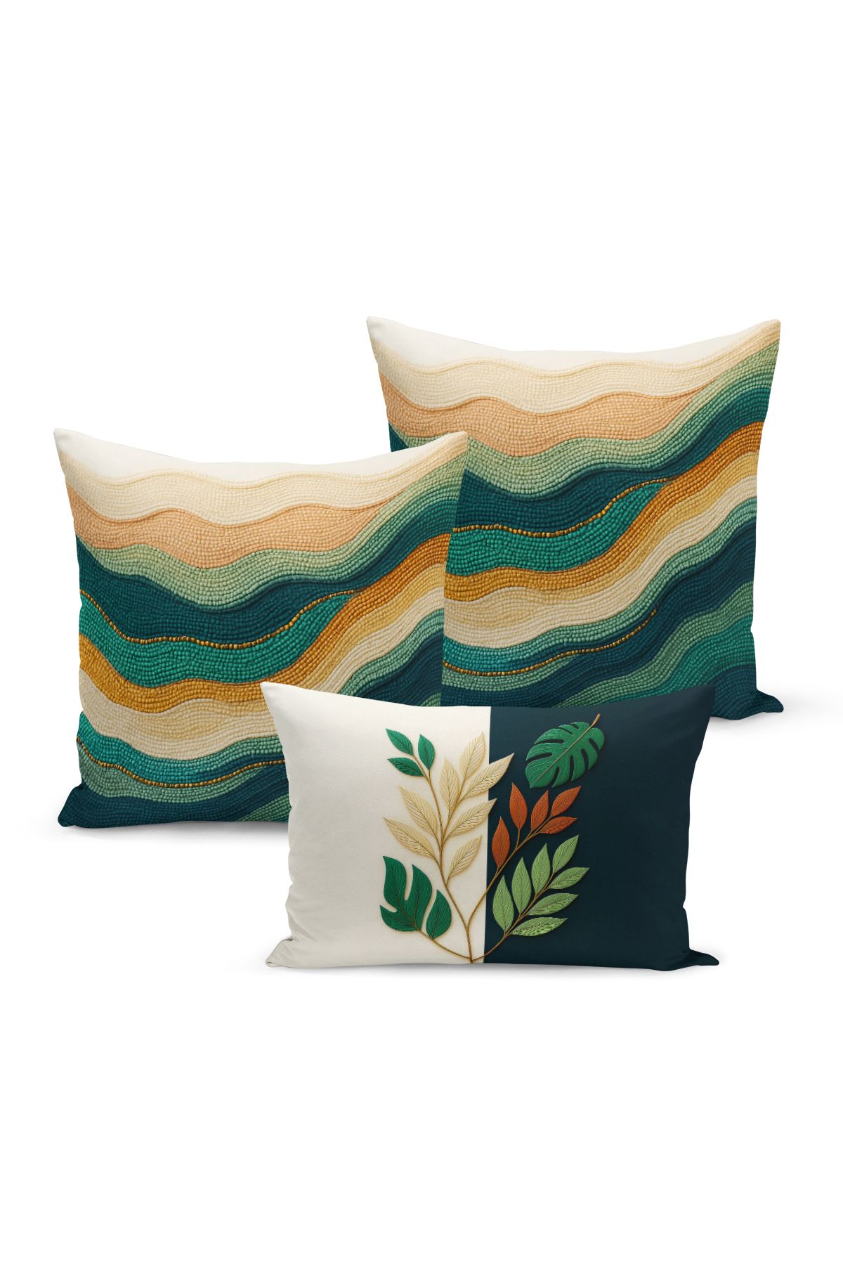 Bertille Home-Set de 3 huse de pernă cu imprimare digitală pe două părți (aspect de broderie cu model de puncție) 2