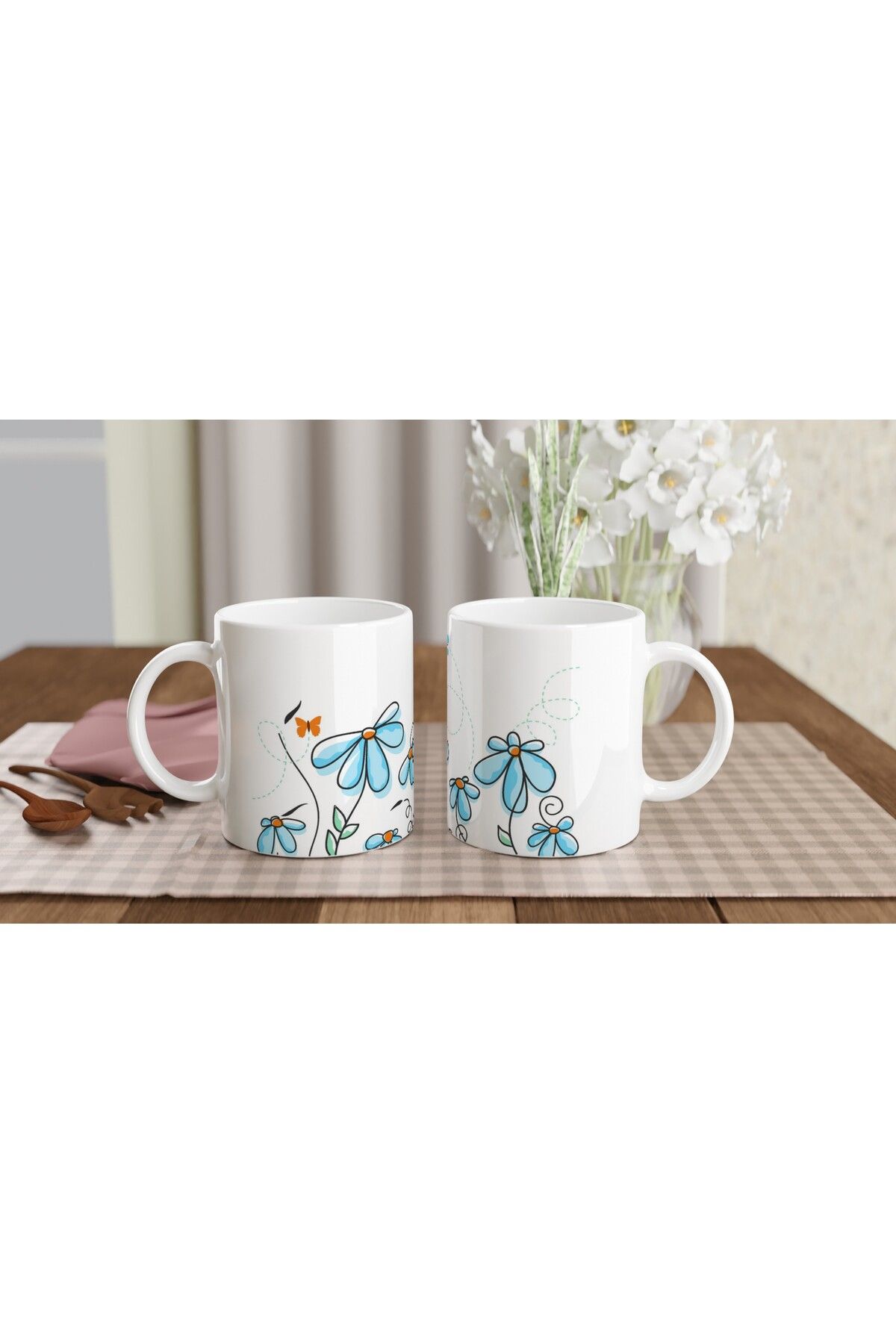Luluyen-Flying Butterflies and Blue Flowers Mug 5