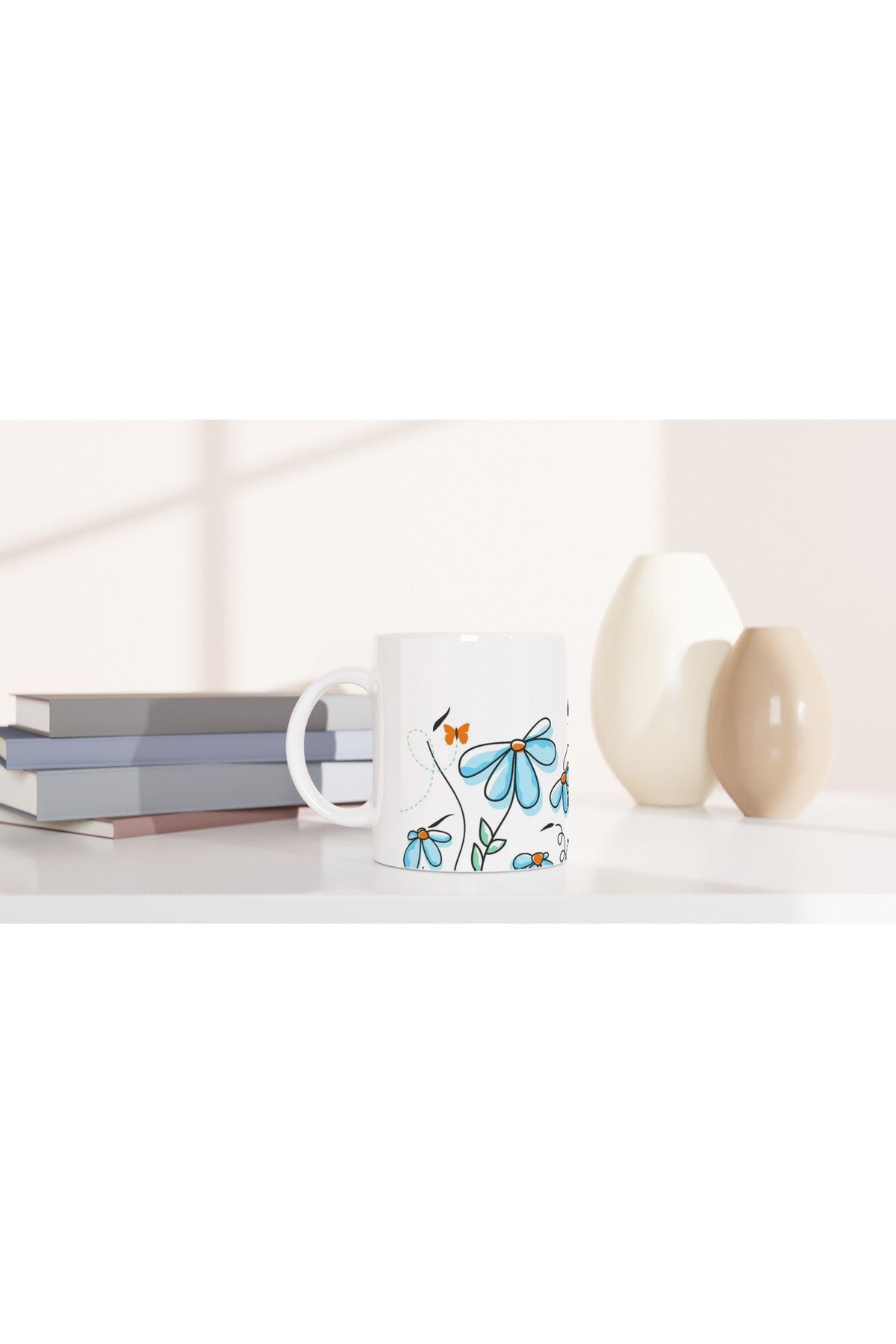 Luluyen-Flying Butterflies and Blue Flowers Mug 6