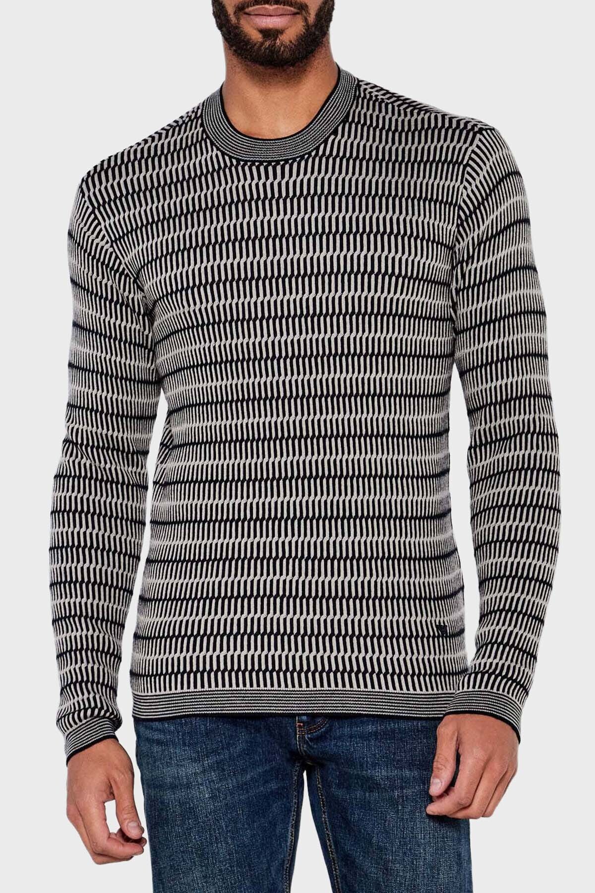 امپوریو آرمانی ژاکت یقه ای با طرح 100% پشمی معمولی ژاکت مردانه SWEATER EM002194 AF14195 FC101
