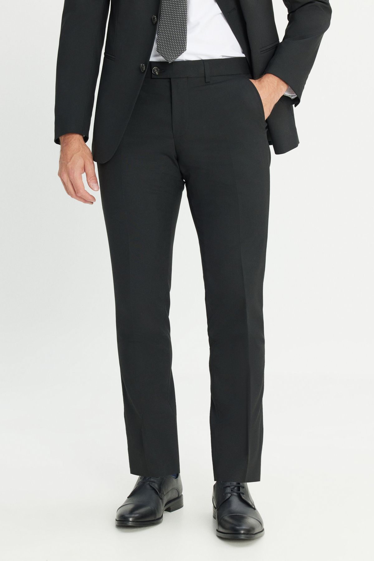 ALTINYILDIZ CLASSICS-Men's Black Waterproof Extra Slim Fit Swallow Collar Woolen Nano Suit 7