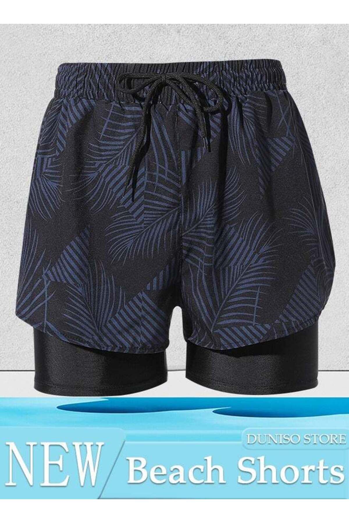 fun zone-Men's Swimming Trunks with Compression Liner, Double Layer Quick Dry Beach Shorts with Adjustable Be 1