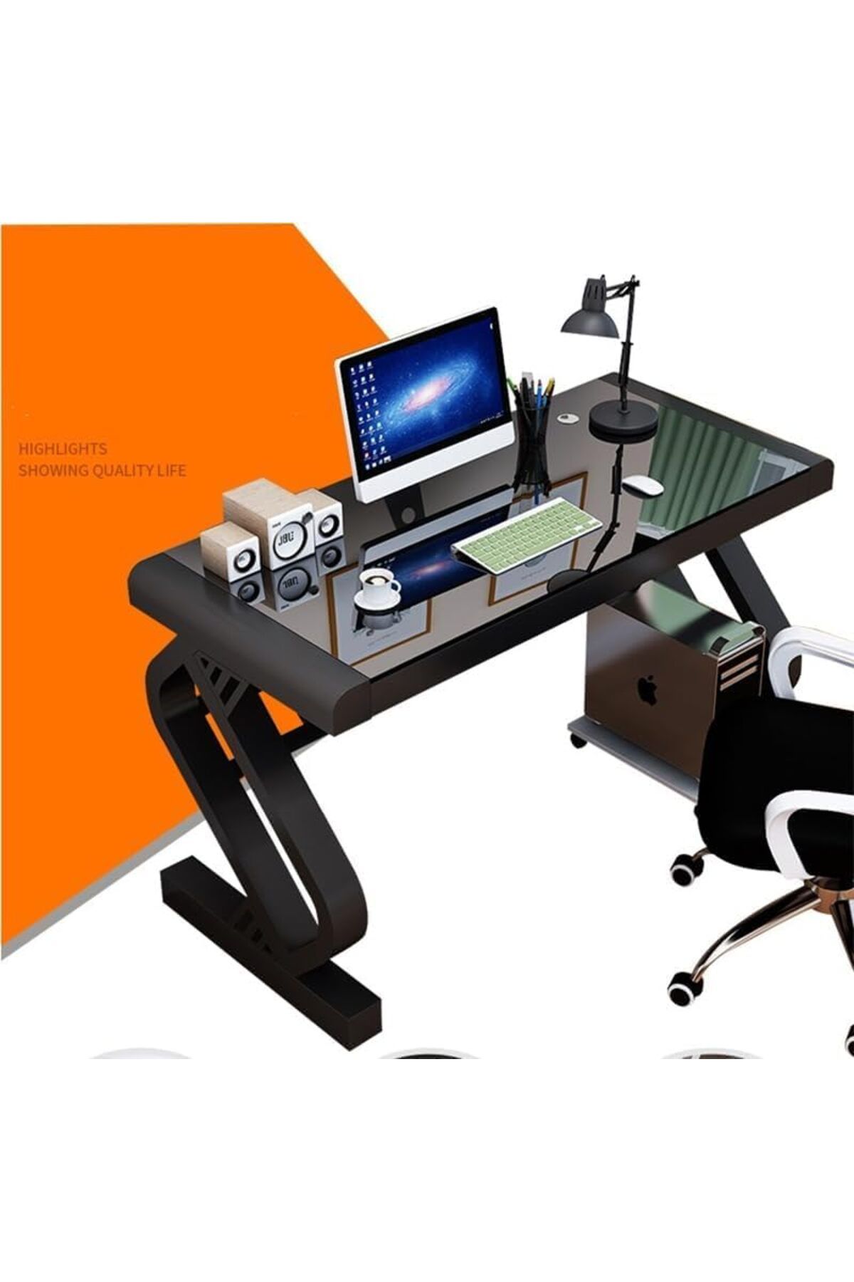 AGD-High-Quality Computer Desk by AGD, Curved Modern Executive Desk for Bedroom, Black 5