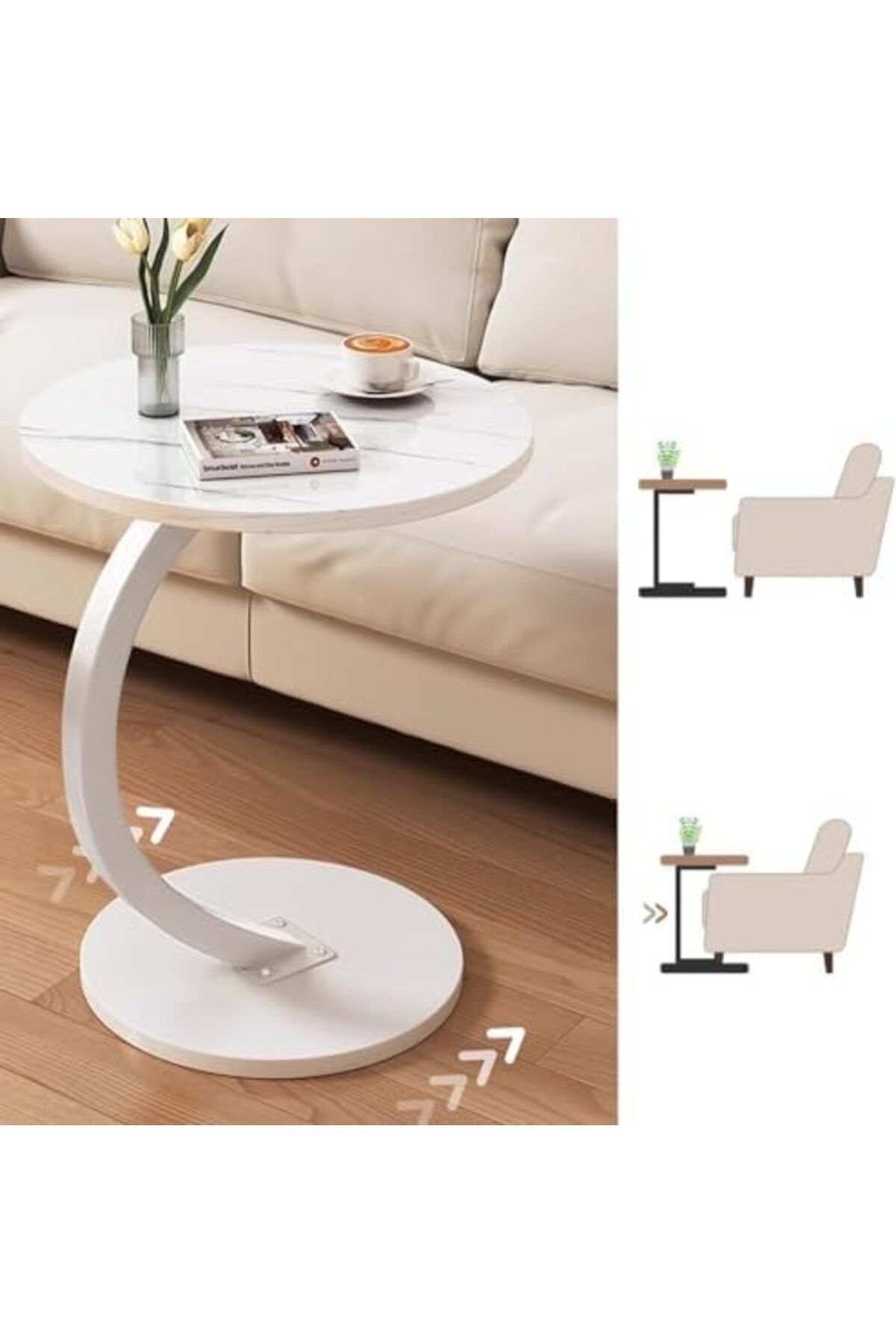 Türkiye-Sofa Side Table, Bedside End Table, C Shaped End Table, Laptop Coffee and Snack Side Table 4