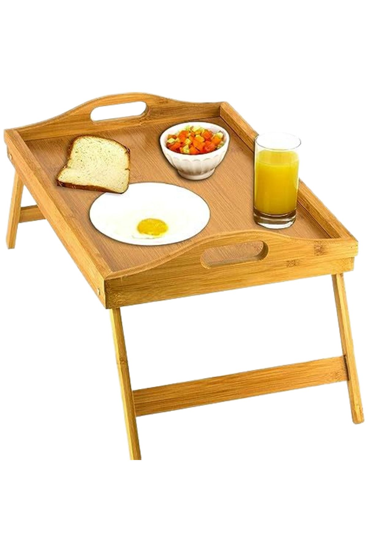 Türkiye-Portable Foldable Bamboo Breakfast Tray with Handles Snacking & Working Tray Table for Sofa Bed Stor 3