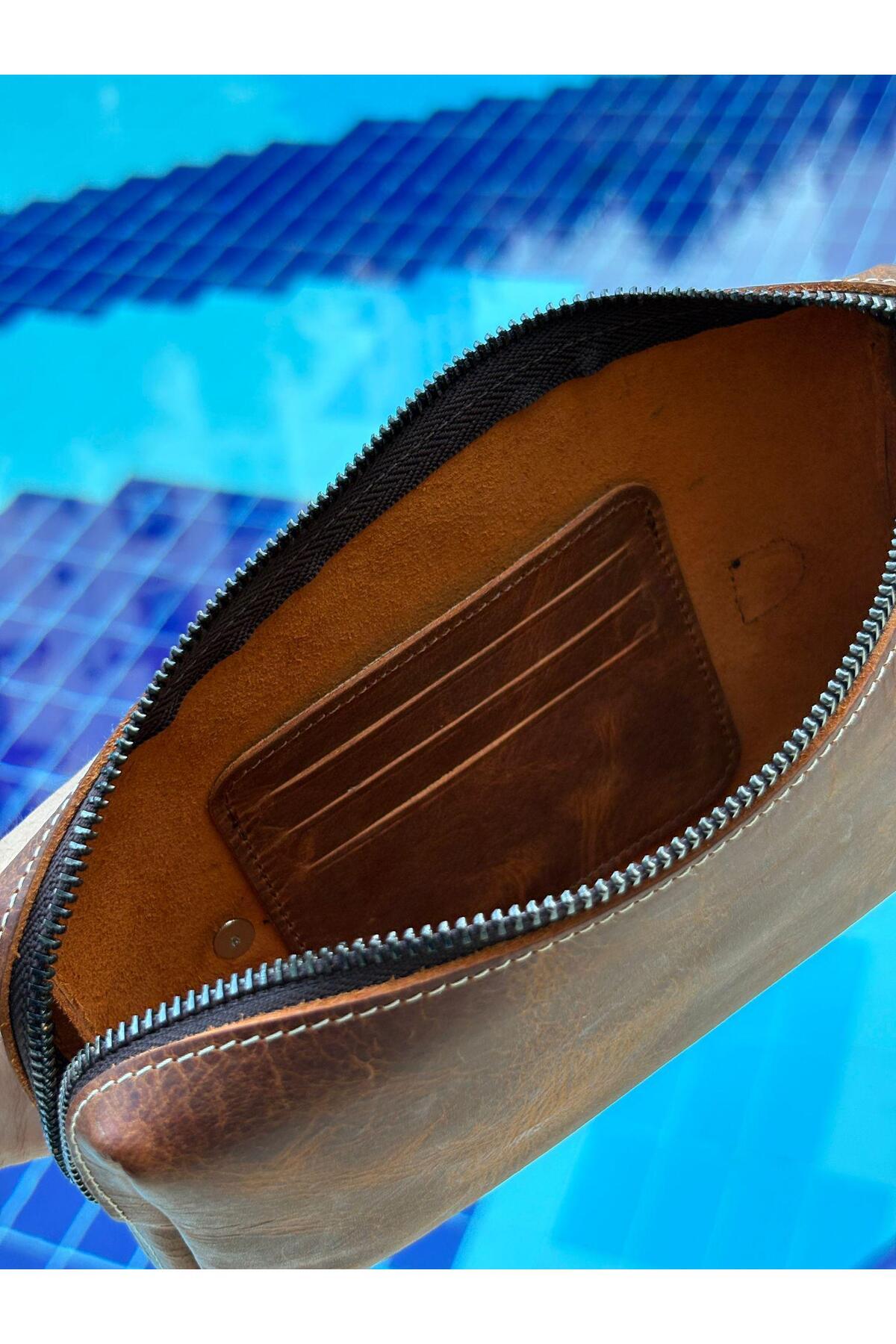 ÖzkanAccessory  Capella Hakiki Deri Kahve Unisex El Çantası - Görsel 4
