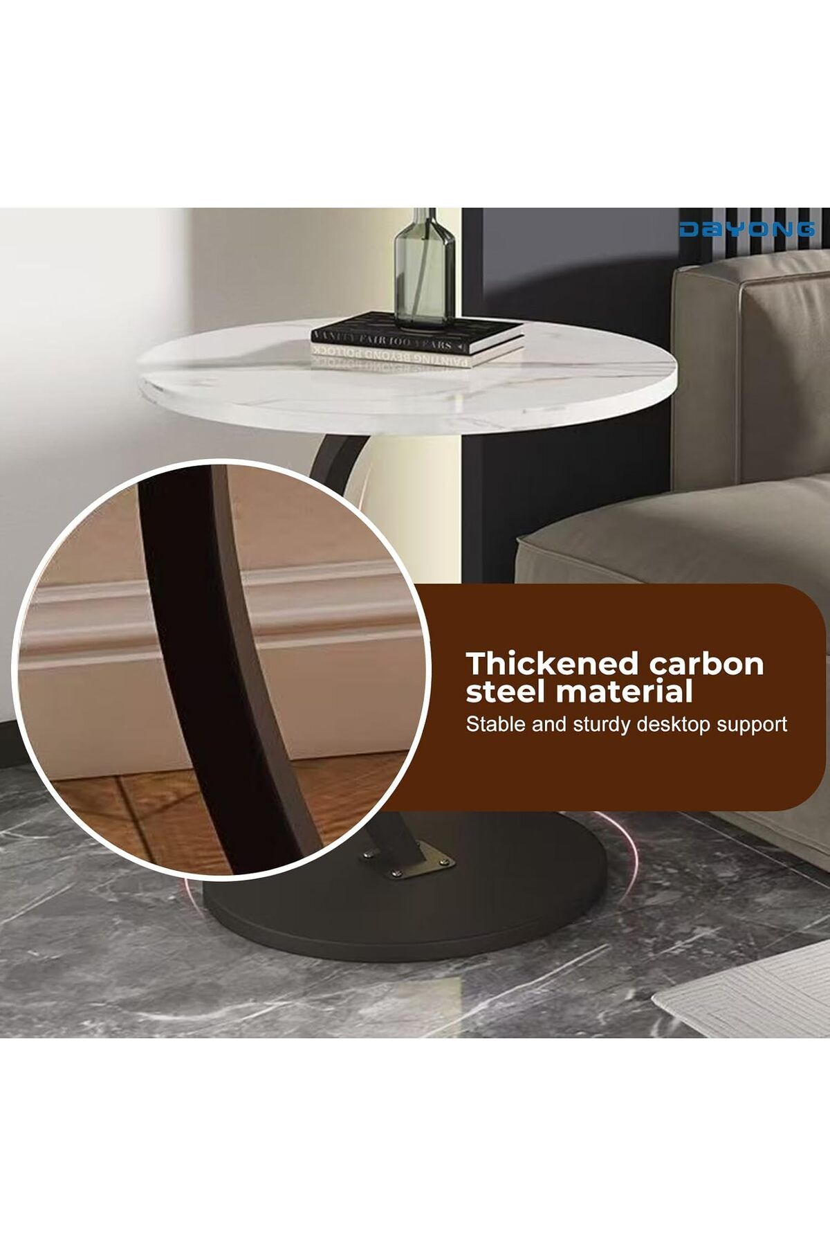 Türkiye-Side Table, C-shaped Coffee Table, Sofa End Table, Space-Saving Nightstand Bedside Table for 9