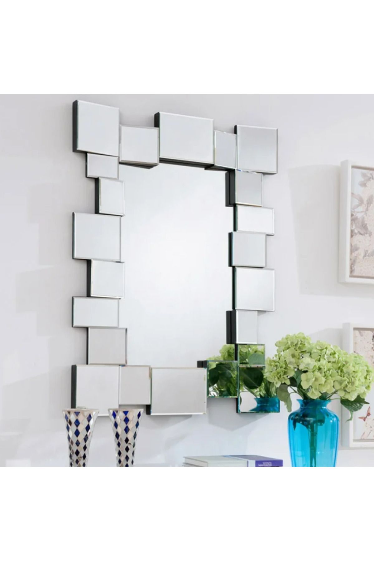 LUXXO-Decorative Mirror Kave, Rectangular, Frame Made of Mirror Facets, 100x75cm 5