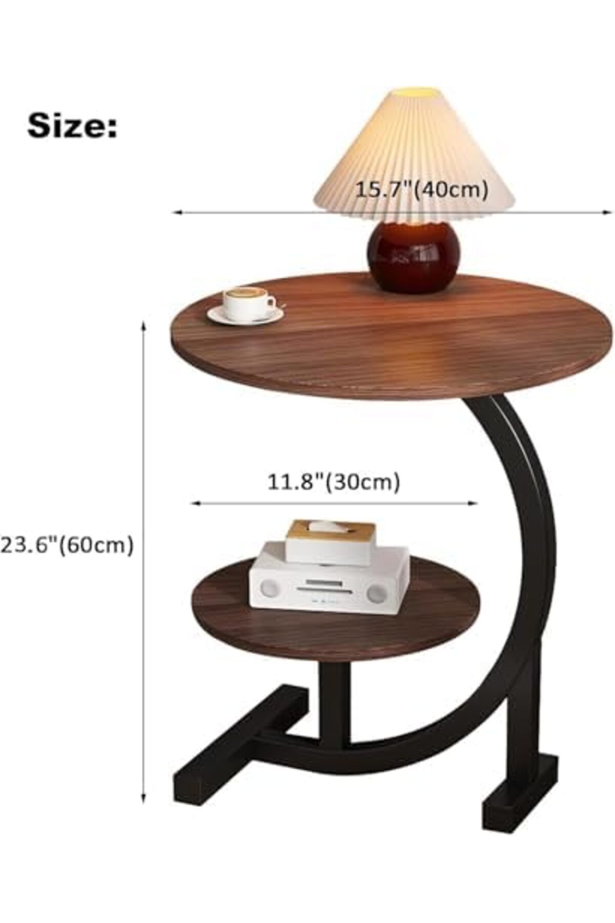 Türkiye-C-Shaped Side Table, 2-Tier Round End Table with Storage Shelf, Industrial Metal Frame, Sma 6