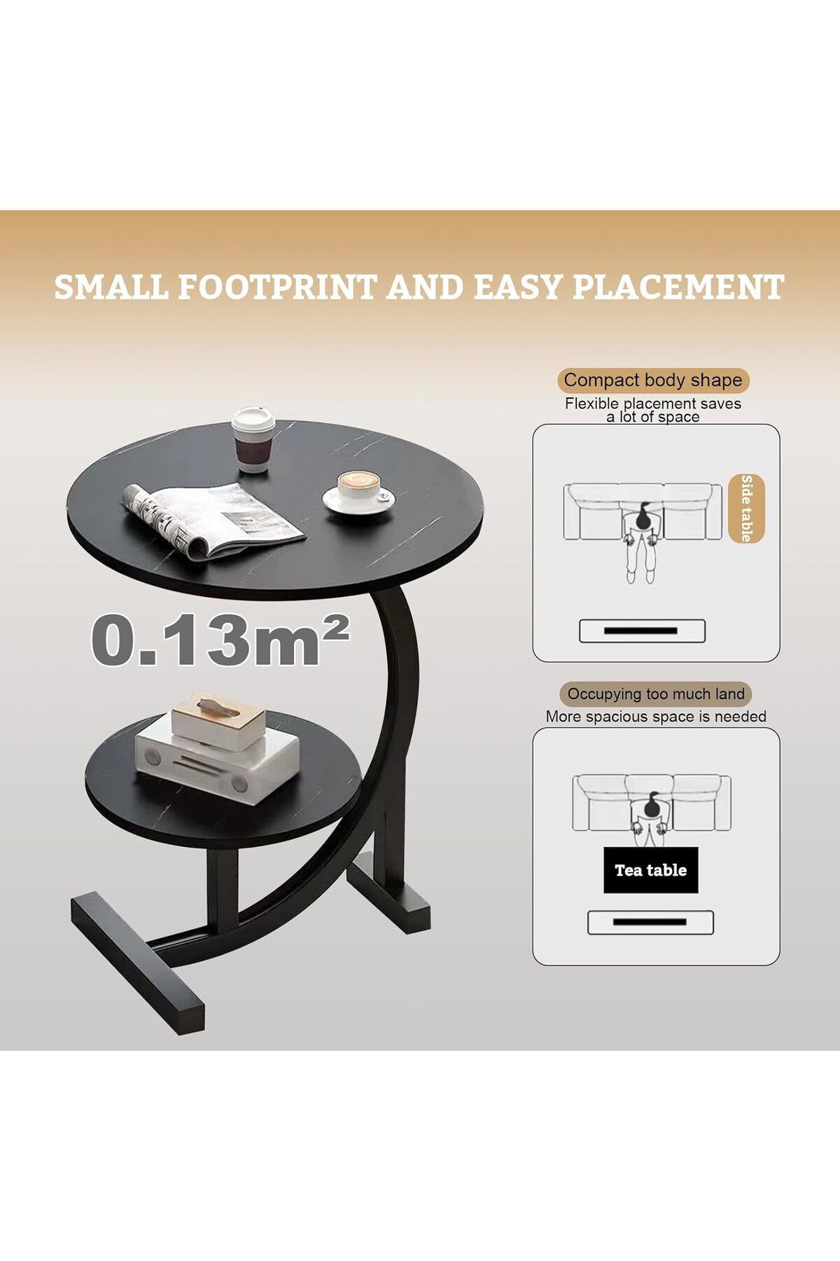 Türkiye-Round Side Table Coffee Couch Bedside Table End Table for Small Spaces C Shaped End Table D 8