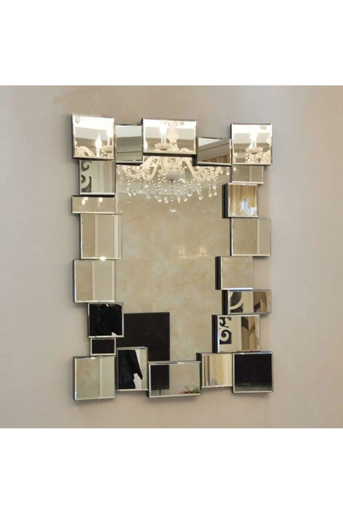 LUXXO-Decorative Mirror Kave, Rectangular, Frame Made of Mirror Facets, 100x75cm 1