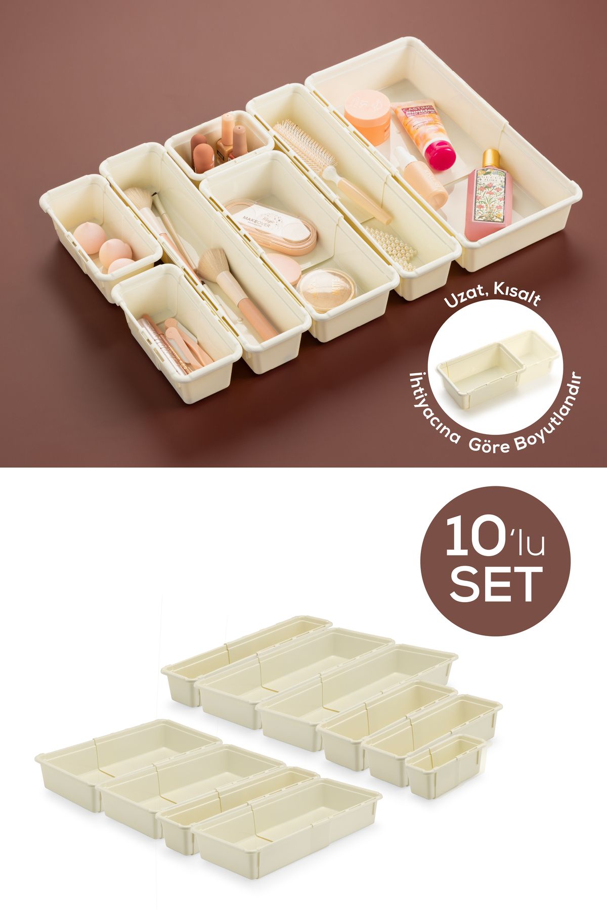 Vienev-Set of 10 Adjustable Drawer Organizer Boxes – Extendable and Shortenable Organizer Set (5A2B2C1D) 1