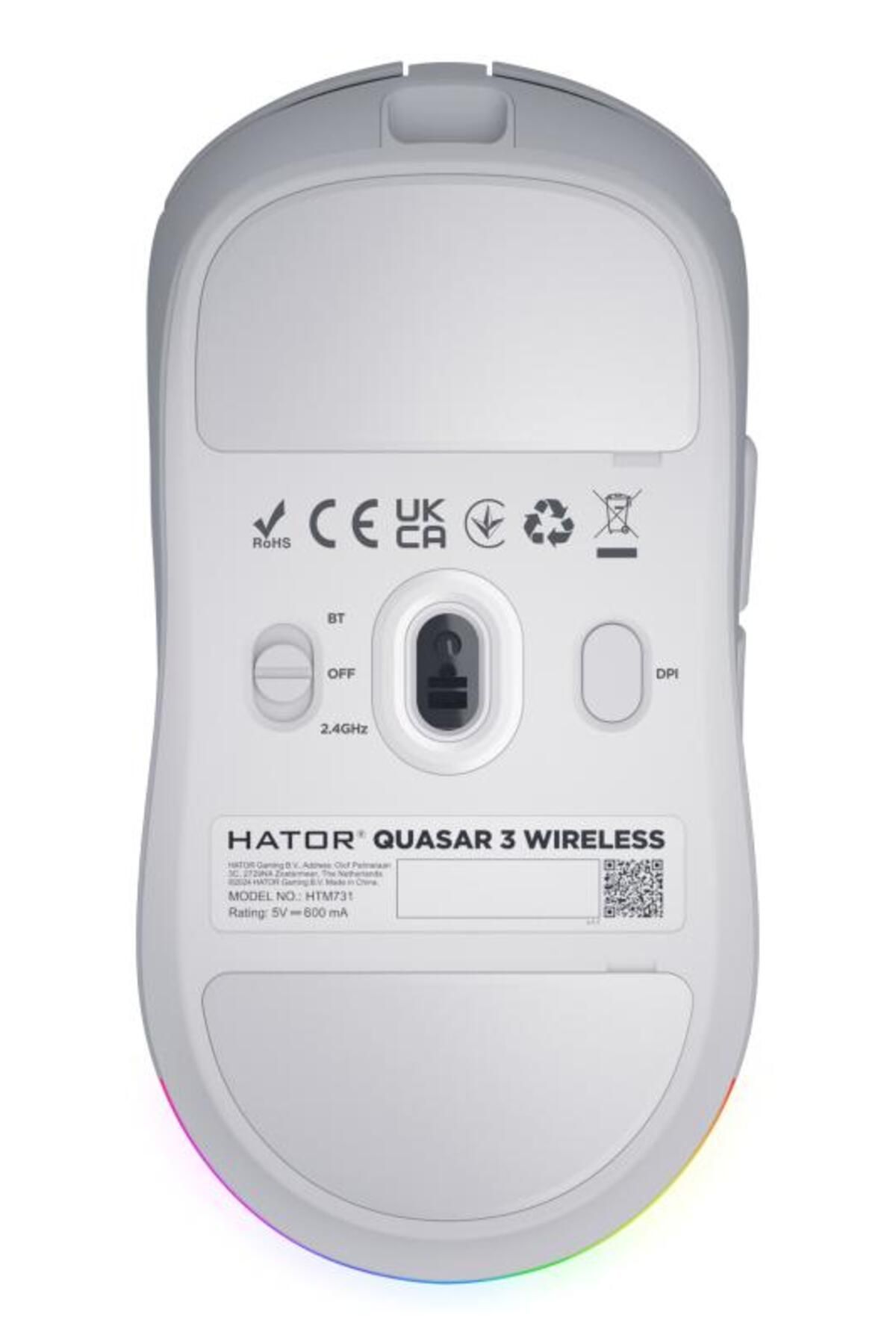 HATOR-Mouse wireless Quasar 3, conectivitate 2.4GHz, bluetooth si USB, polling rate pana la 100 3