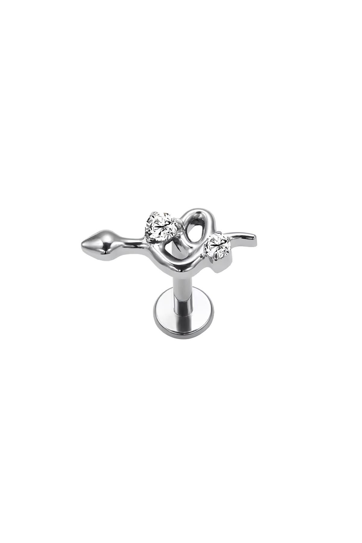 Janset-F136 Titanium Zircon Stone Snake Model Tragus Piercing - Helix, Lobe 1
