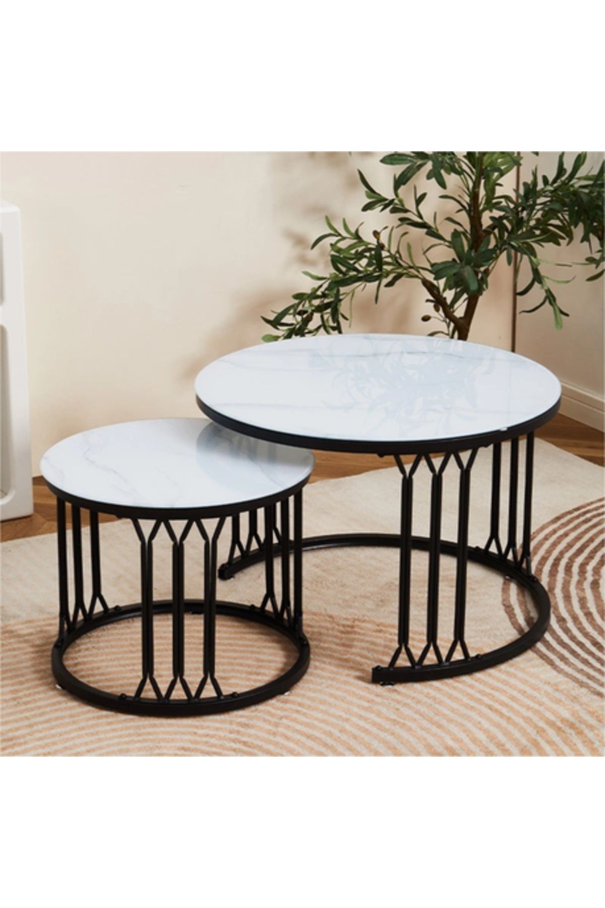 Türkiye-Modern Coffee Table, Couch Table Round Coffee Table Set Of 2 Modern Nesting Coffee Tablewith Sturdy 1