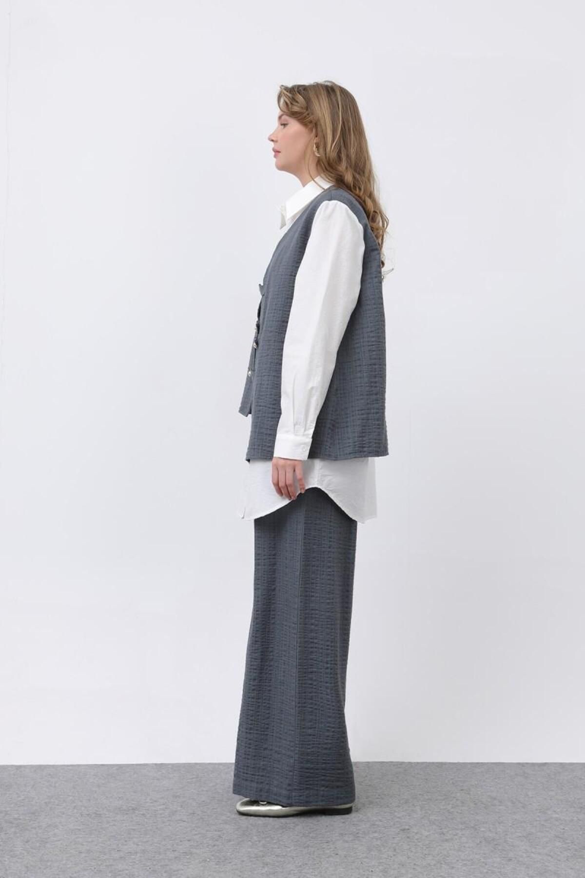Puane-Women's Front Vest Look Epaulet Trousers Suit 14327Tks 5