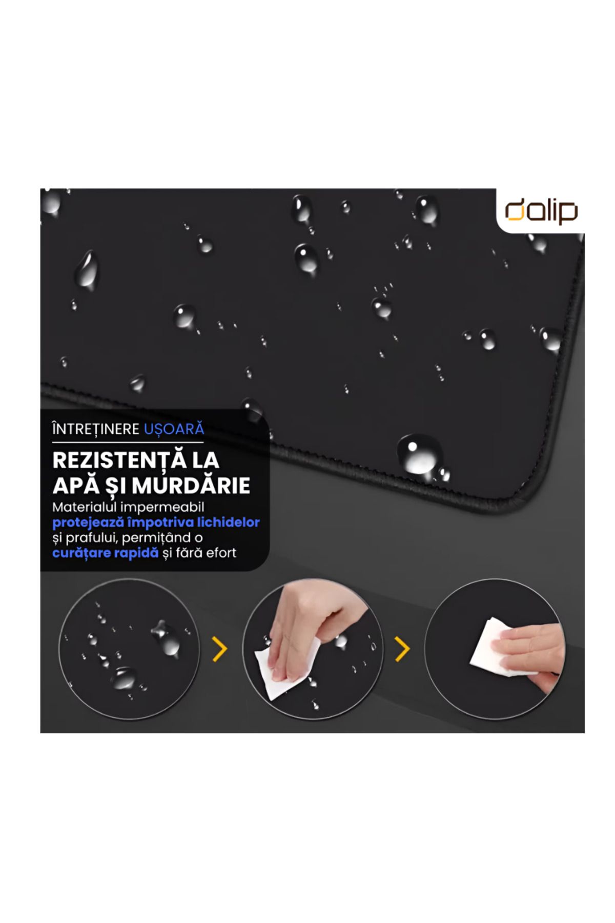 dalip-Mouse Pad Gaming Birou 100x50 cm Dalip, Baza Cauciucata, Accesoriu Tastatura Mouse, Negru 6