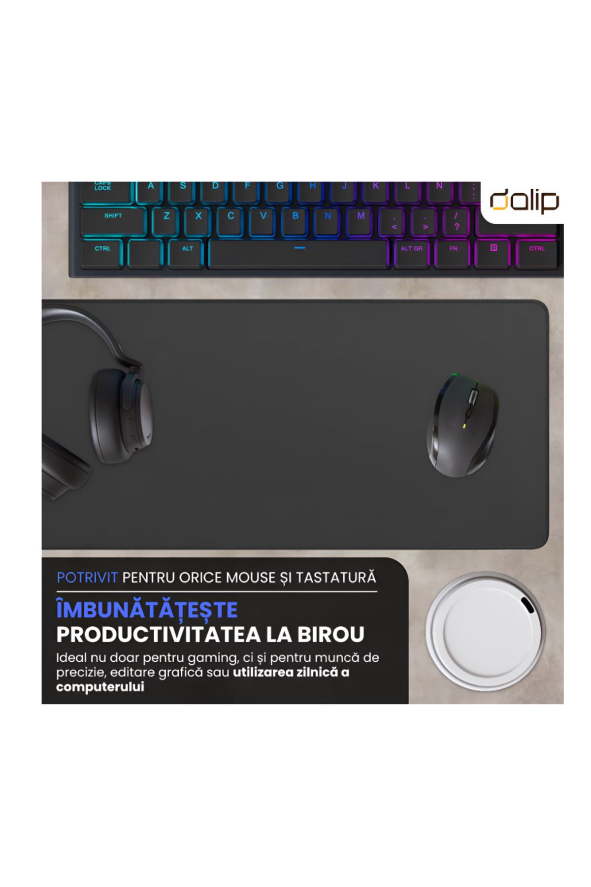 dalip-Mouse Pad Gaming Birou 100x50 cm Dalip, Baza Cauciucata, Accesoriu Tastatura Mouse, Negru 7