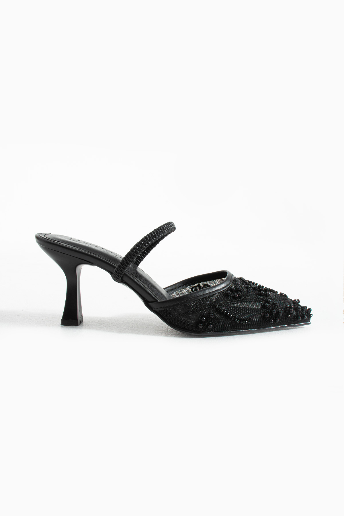 Paris Black Pearl Embroidery Detailed Heeled Mesh Women's Shoes