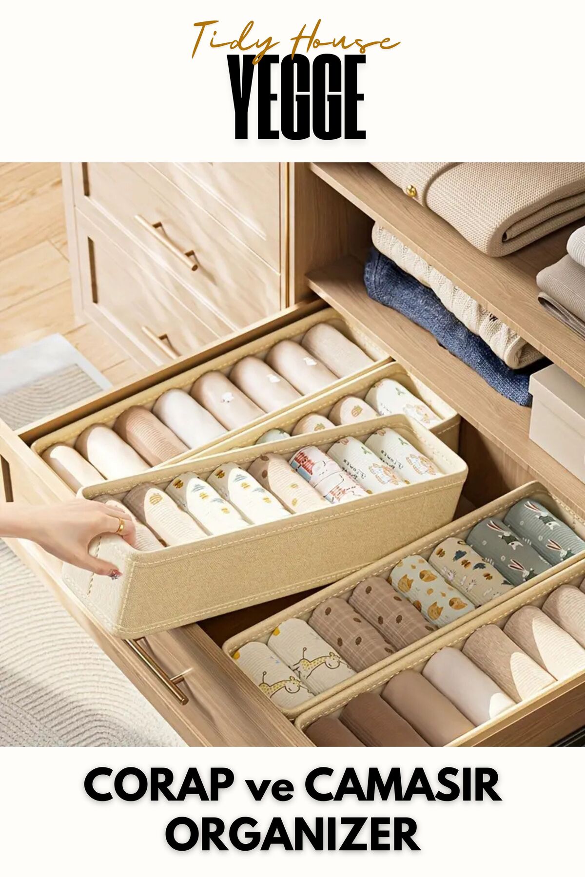 4-Piece Drawer and Cabinet Organizer, Shelf Organizer, Foldable Socks and Laundry Organizer Box