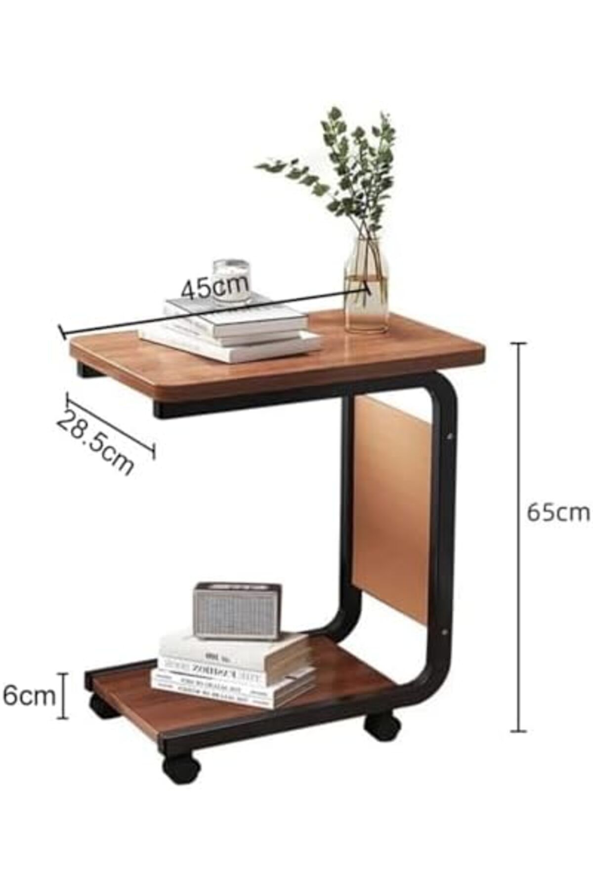 Türkiye-C Shaped End Table, Side Table with Metal Frame, End Table TV Tray, Sofa Table With Rolling Casters, 2