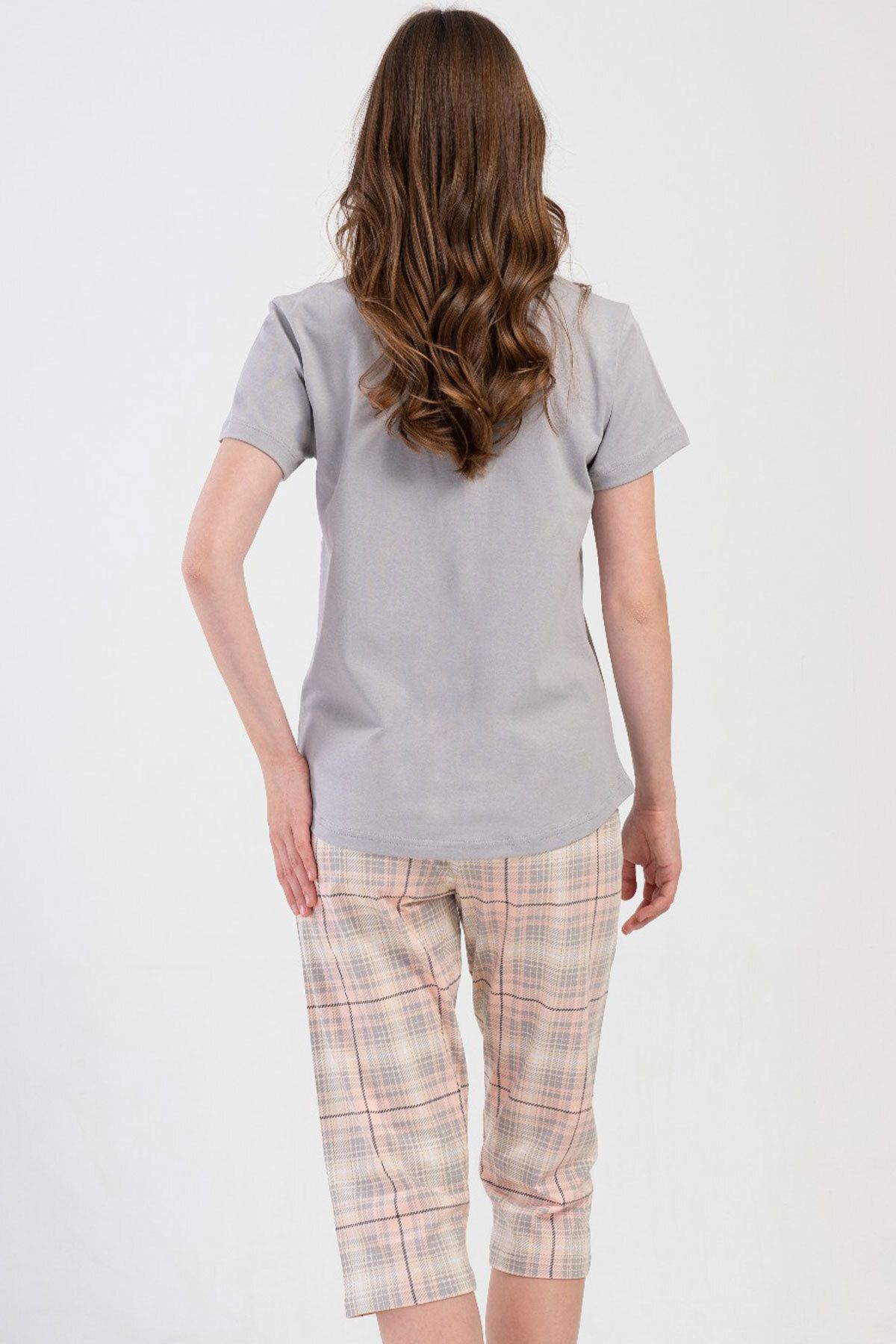 VİENETTA-Cotton Women's Short Sleeve Capri Pajama Set, 408487 4