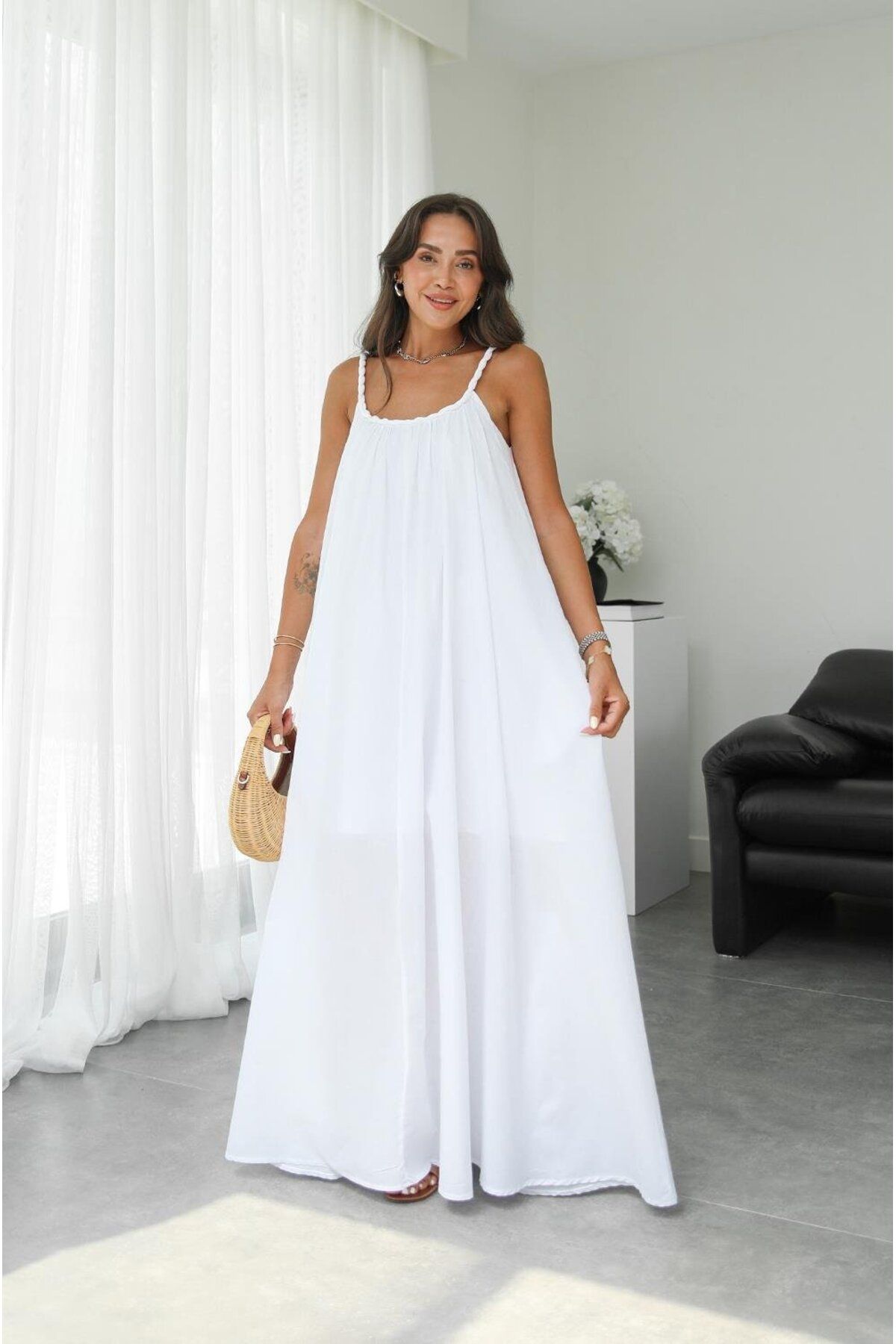 Havoş-White Mesh Detailed Lined Voile Dress 4