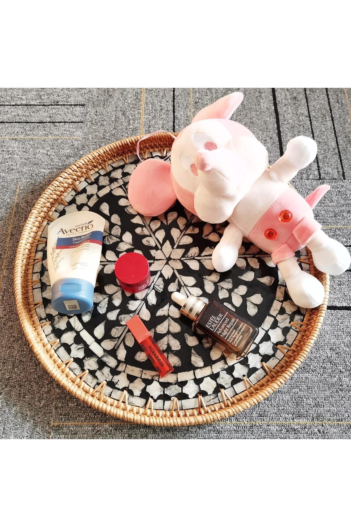 Cozy Nest-Handmade Rattan Tray Set of 2 with Mother-of-Pearl Inlay Round Boho Decorative Trays 4