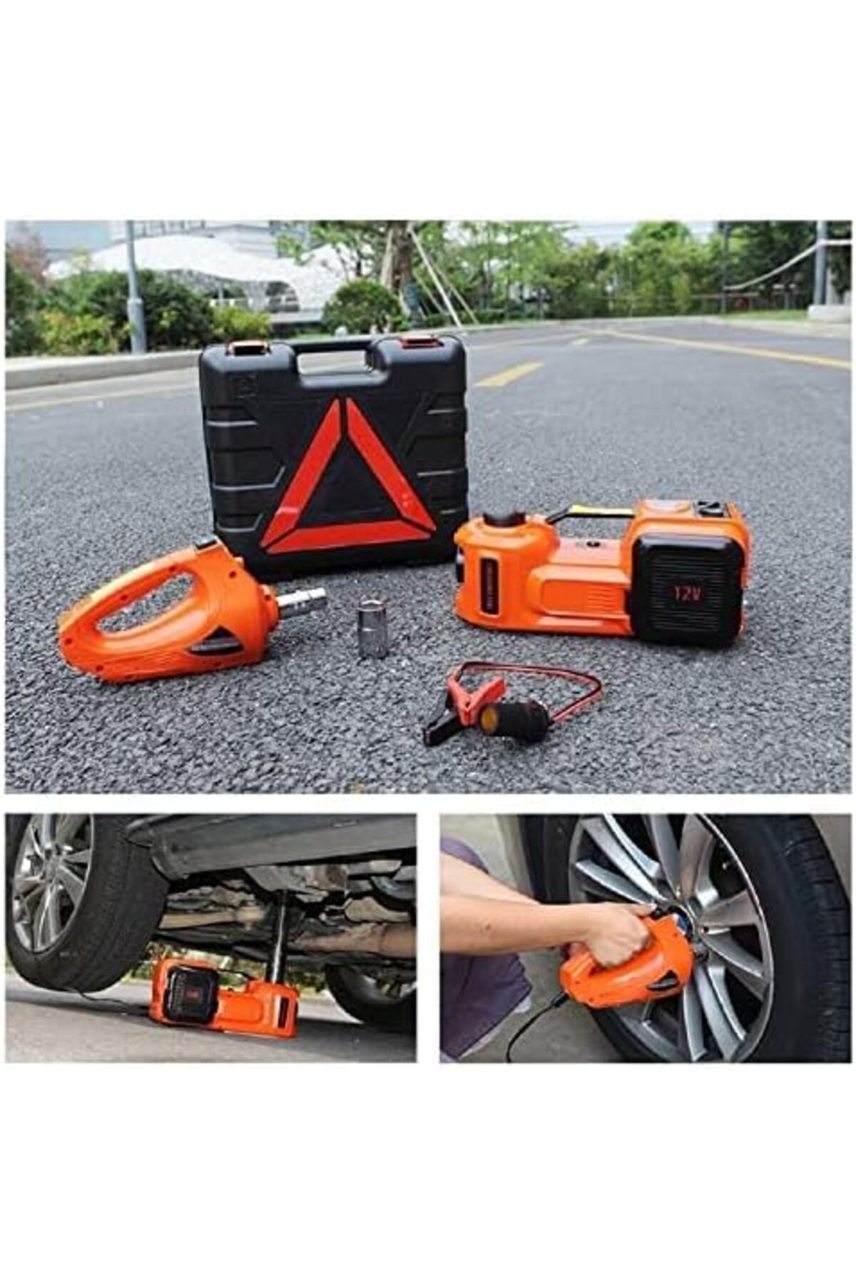 رافعة أرضية هيدروليكية كهربائية للسيارة بقوة 5 أطنان و12 فولت تيار مستمر ومفتاح ربط صدمات مع منفاخ إطارات ممتاز