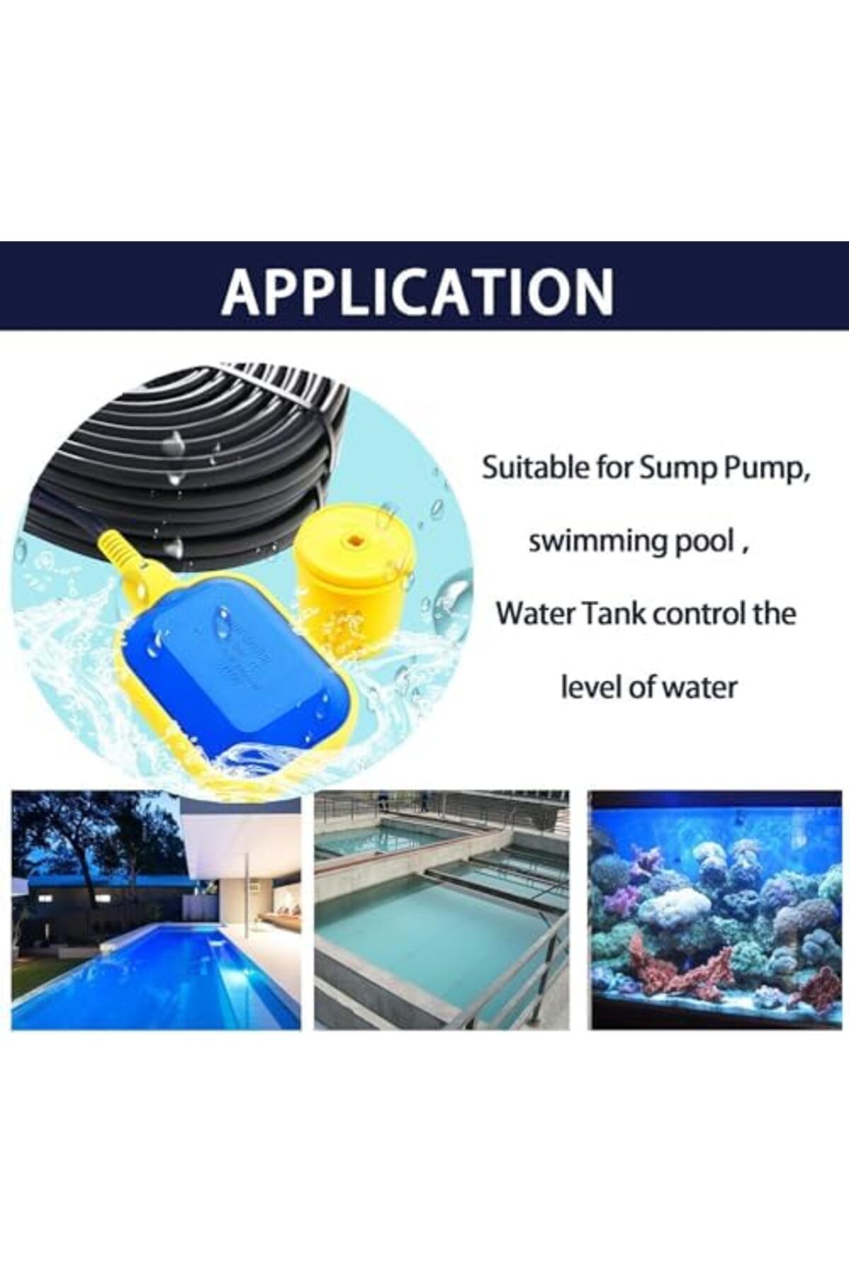 fitto-Cable Float Switch 3m, Water Level Controller with Heavy Base Universal Power, Suitable for Se 4