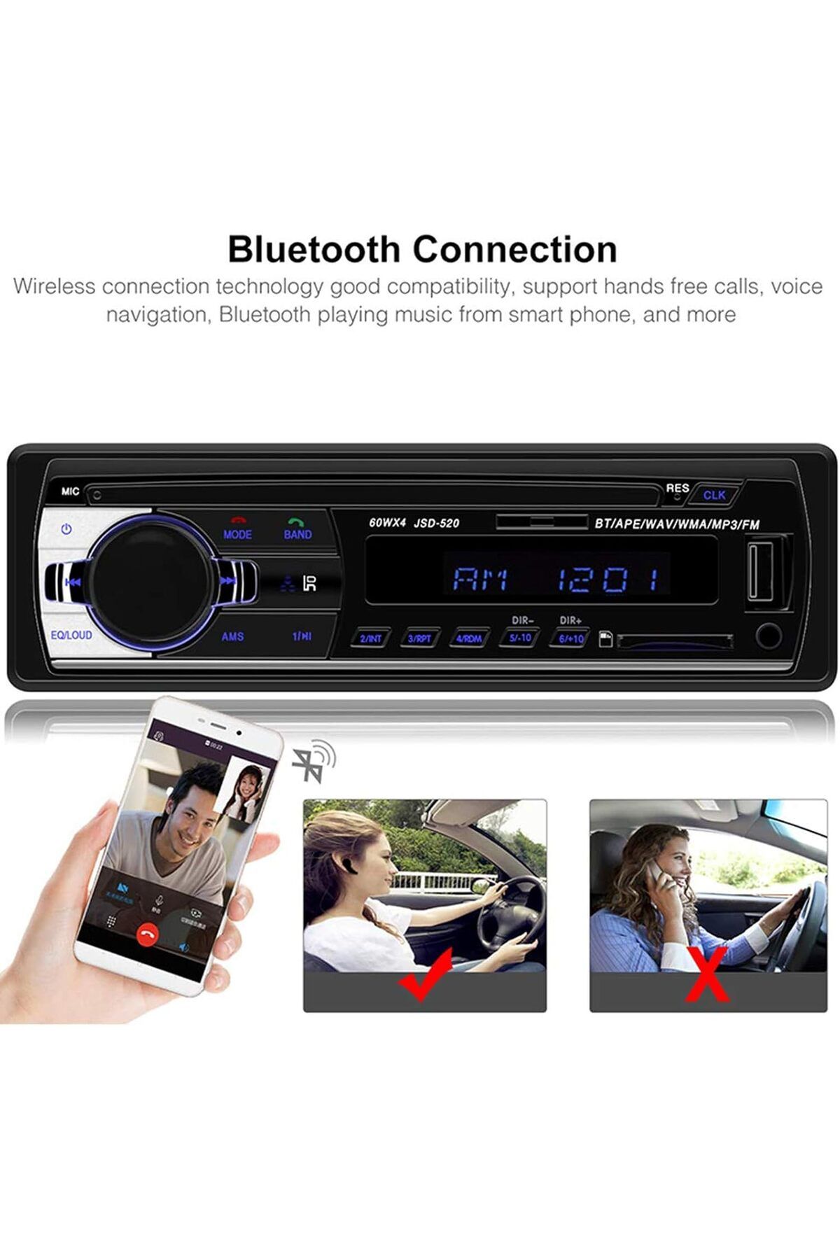 Generic-N/B Car Radio audio USB/SD/MP3 Player Receiver, Bluetooth Hands-Free with Remote Control Black 1 Din 3