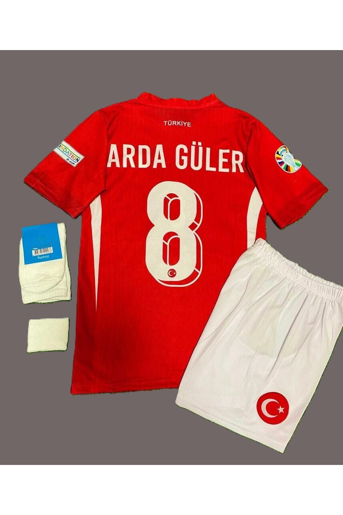 BYSPORTAKUS Arda Güler Türkiye Milli Takım Euro 2024 Kırmızı Çocuk Forması 4'lü Set