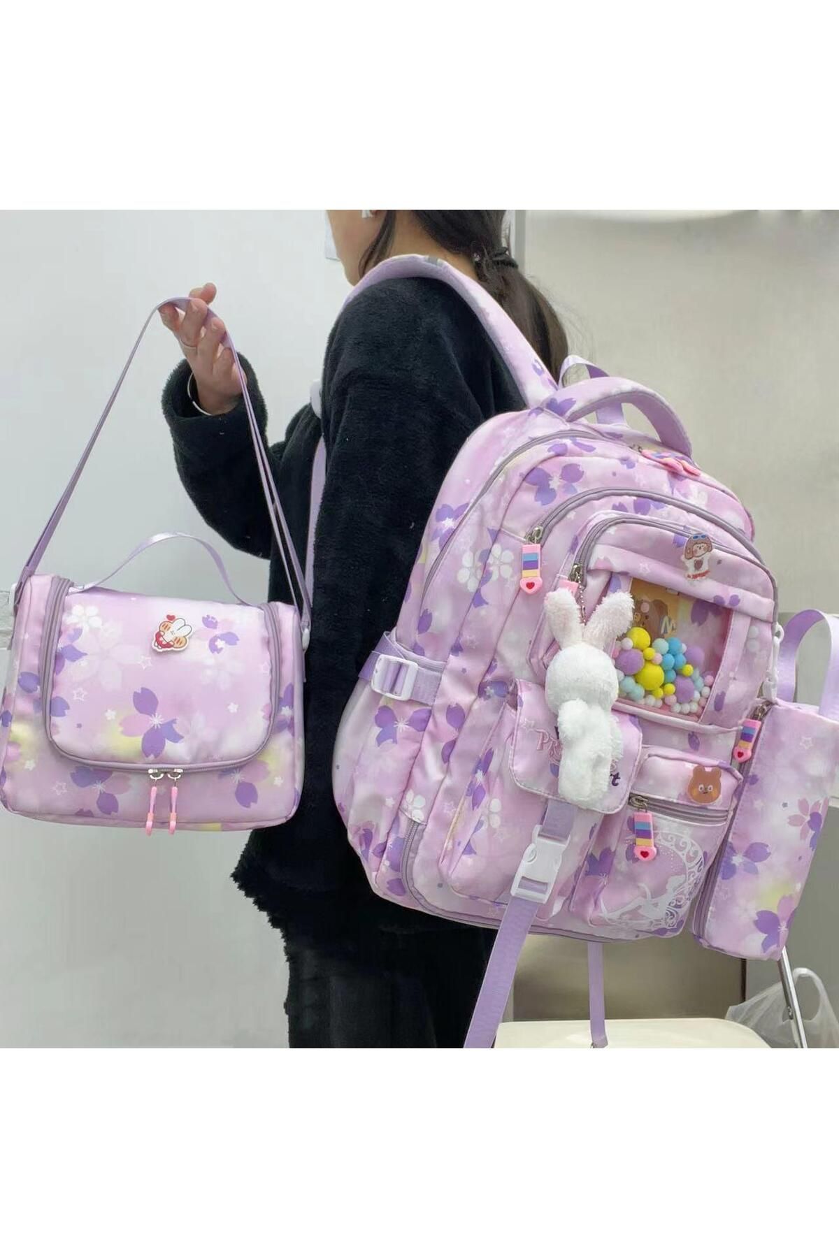 Bodmar Çanta Since 2023-Plush Elementary School Backpack Set with Teddy Bear 1