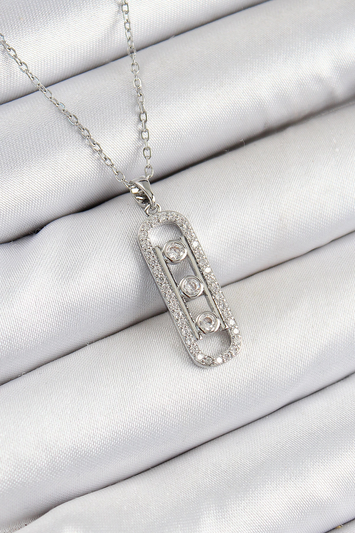 cenk x store BFS 316L Çelik Zirkon Taşlı Messika Model Gümüş Renk Kadın Kolye