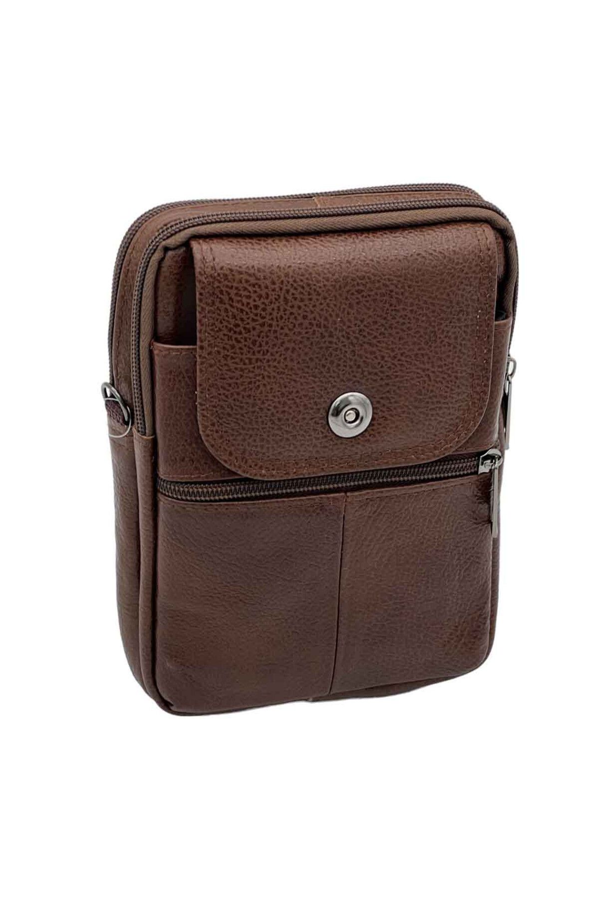 Micutz-Men's Shoulder Bag with Strap, Genuine Leather, Black and Brown, 14x19x5 cm, Light Brown 3