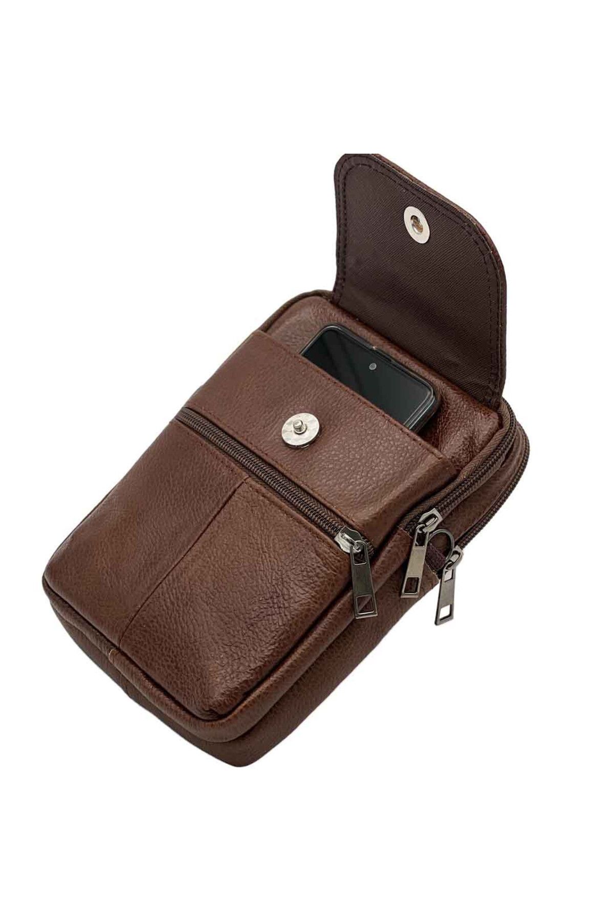 Micutz-Men's Shoulder Bag with Strap, Genuine Leather, Black and Brown, 14x19x5 cm, Light Brown 8