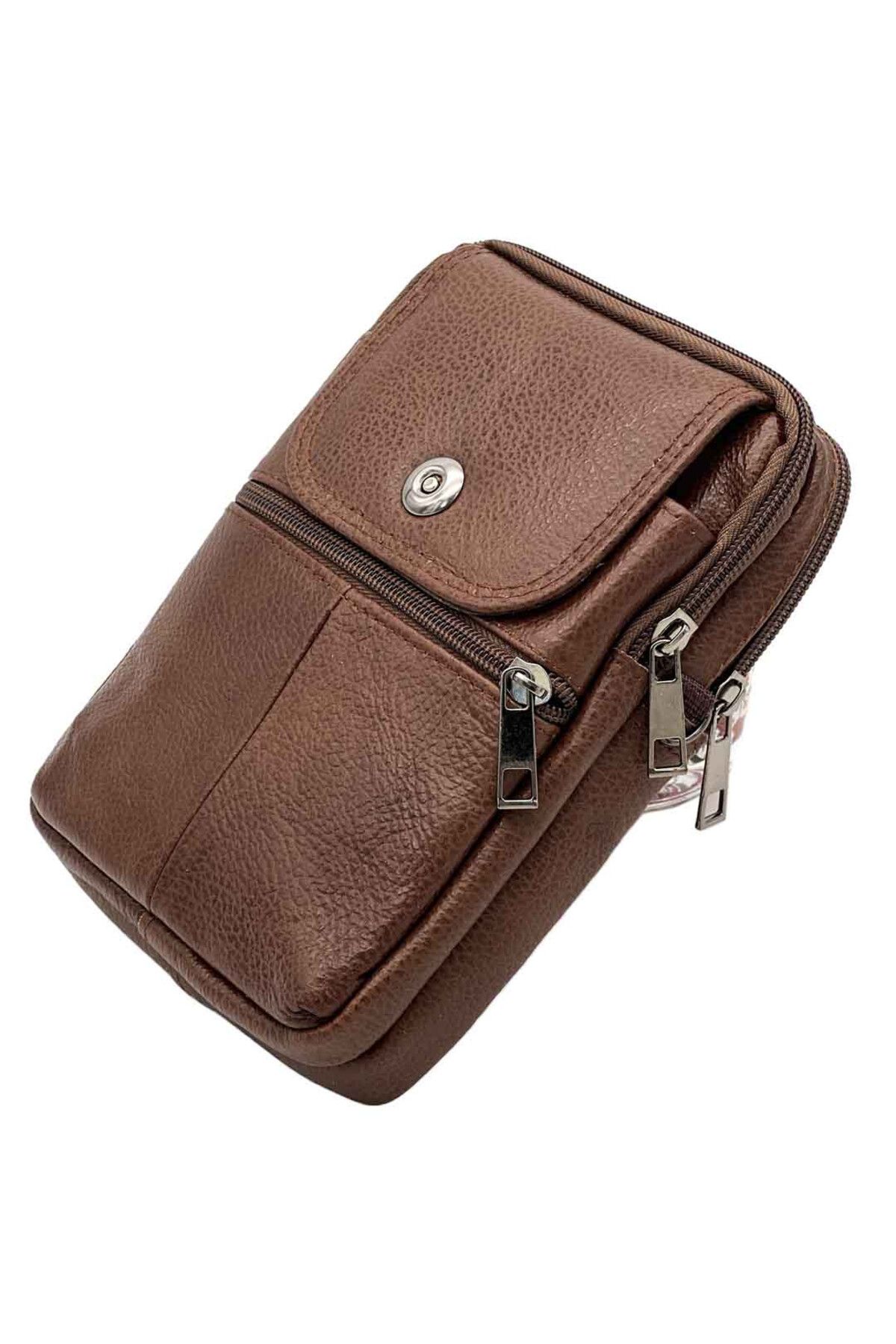 Micutz-Men's Shoulder Bag with Strap, Genuine Leather, Black and Brown, 14x19x5 cm, Light Brown 6