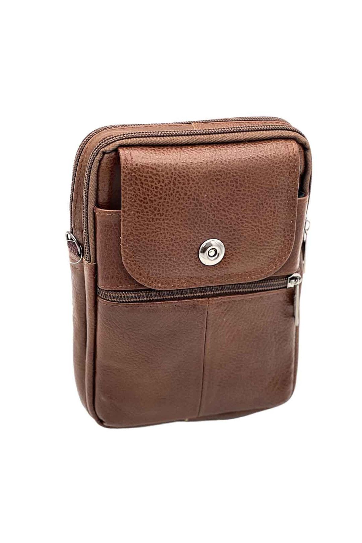 Micutz-Men's Shoulder Bag with Strap, Genuine Leather, Black and Brown, 14x19x5 cm, Light Brown 5