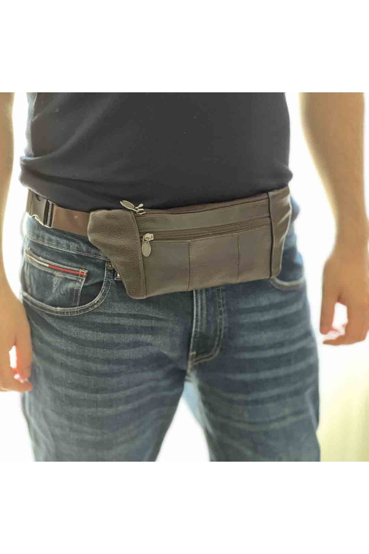 Micutz-Men's Waist Bag Made of Genuine Leather, Waterproof, 30 x 11.5 x 2.3 cm, Dark Brown 2
