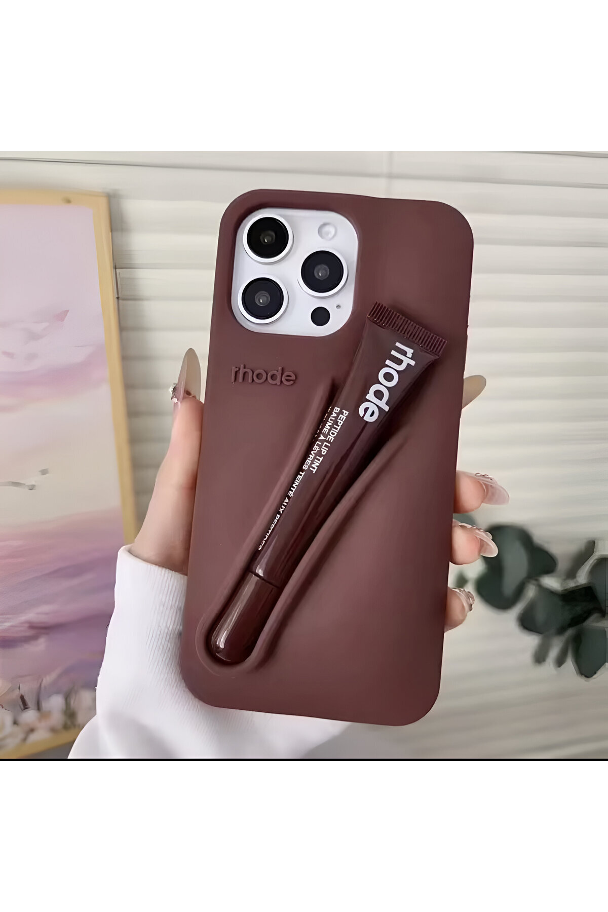 HYPERSOFT-iPhone 14 (6.1 Inch) Compatible Rhode Summer Lip Case Case with Lipstick Compartment 4