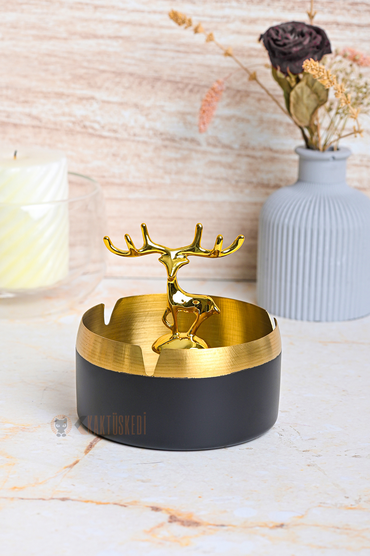 KaktüsKedi Şık Tasarımlı Geyik Figürlü Çelik Küllük - Kül Tablası