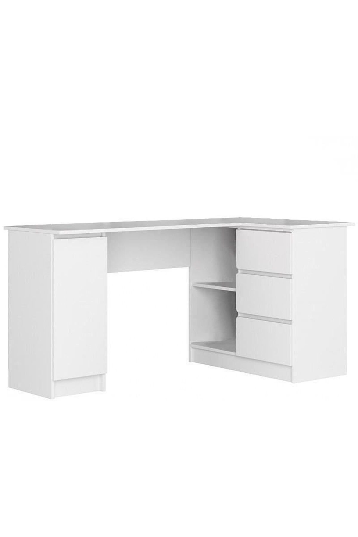 JollyMag Birou Calculator Pe Colt, Placa Laminata, 3 Sertare, 4 Rafturi, Alb, 155x85x77 Cm - One Size